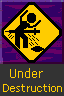 A dark purple sign saying UNDER DECONSTRUCTION