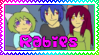 The characters from Nyam Neko Sugar Girls look at the camera with the word Rabies under them